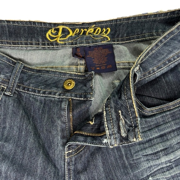 Beyonce's Dereon Embellished Velour Low Rise Flare Dark Distressed Jeans Size 16 - Picture 16 of 16